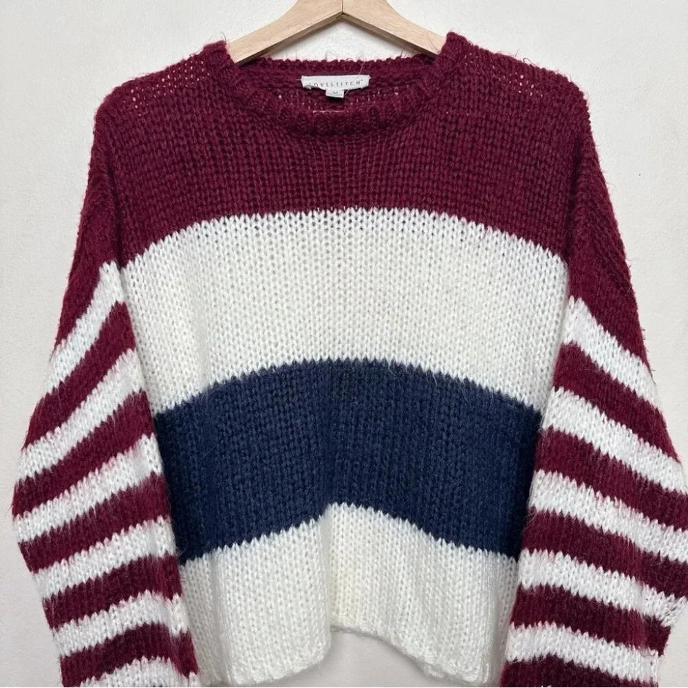 Lovestitch Womens Medium Striped Colorblock Crew Neck Sweater - Picture 5 of 16